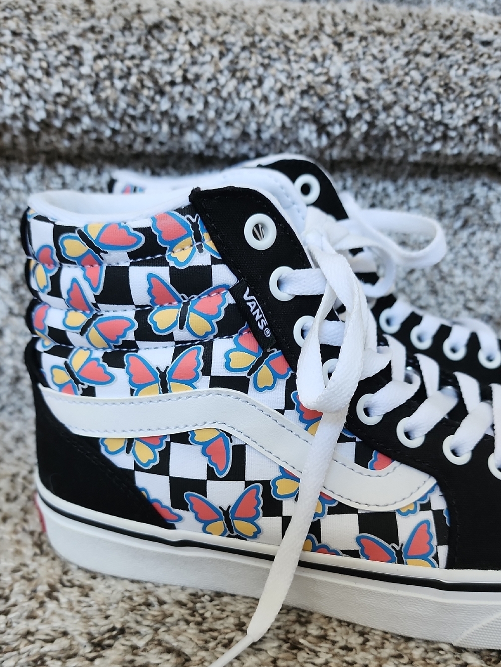Vans womens High-Top Sneakers butterfly checkered Pattern Canvas Sneakers Sz 6.5 - Picture 2 of 12